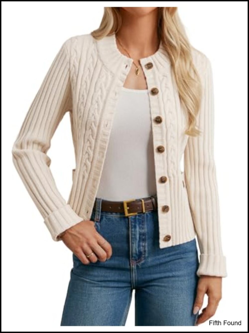 Women's Button Up Cable Knit Cropped Cardigan Chunky Winter Sweater